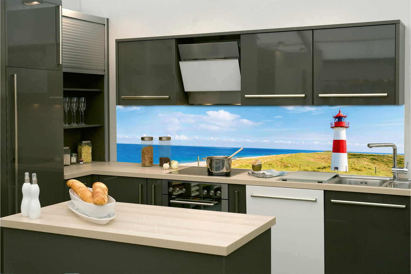 Fototapeta do kuchyně - Maják na pláži 260 x 60 cm 
