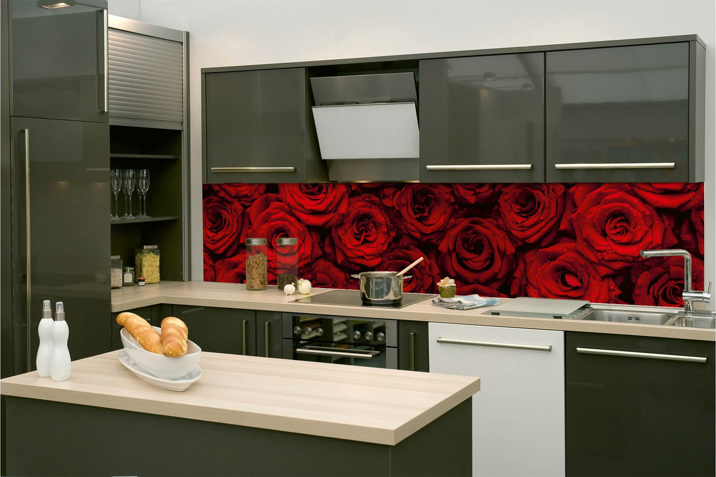 Fototapeta do kuchyně - Rudé růže 260 x 60 cm 