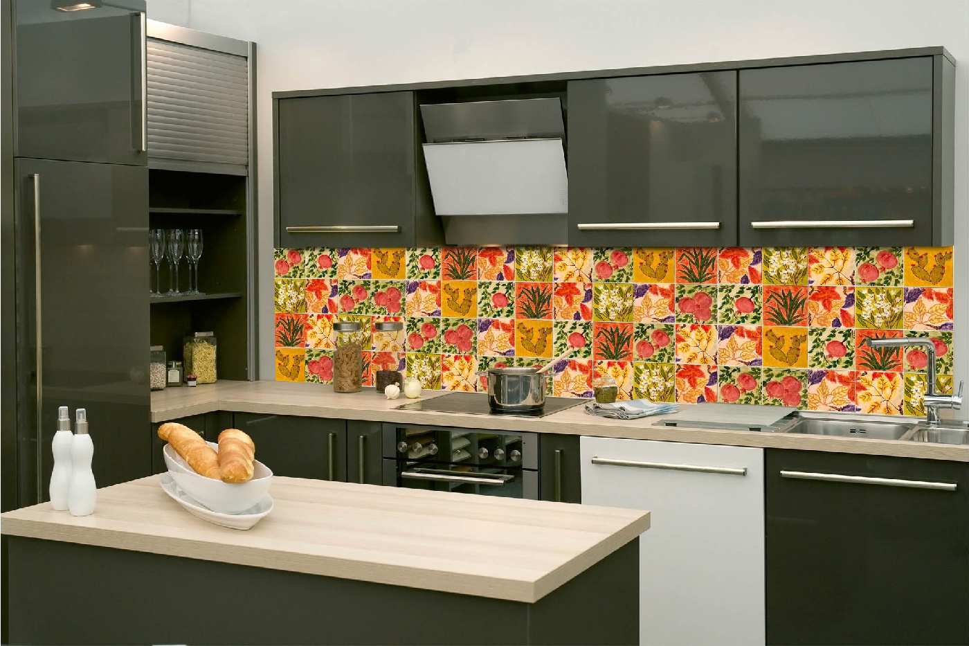 Fototapeta do kuchyně - Malované kachličky 260 x 60 cm 