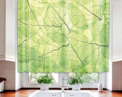 htotová záclona zelené listy se žilkami - kusová záclona dimex